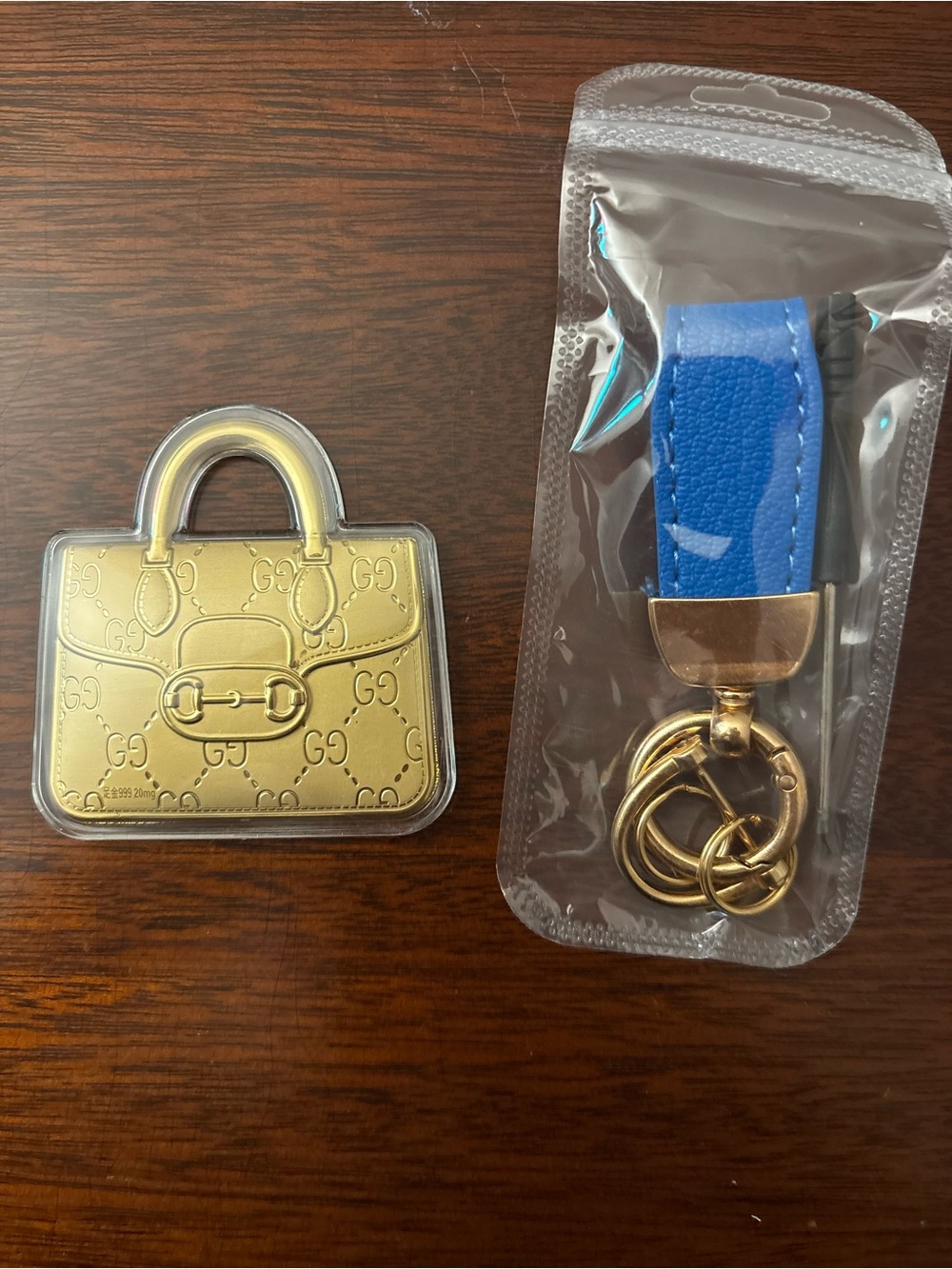 Brand New key Chain Gold Handbag Charm and Blue  Keychain Set